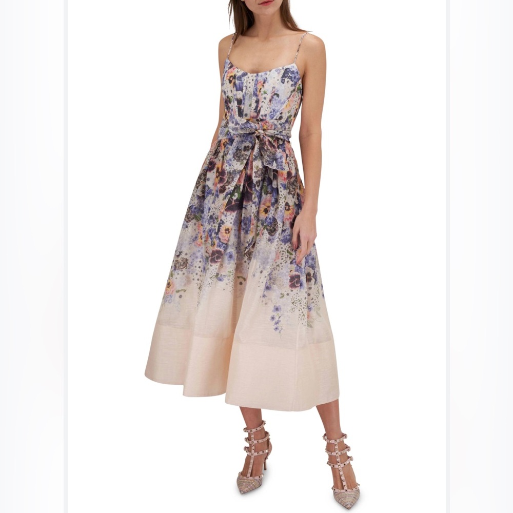 ZIMMERMANN - Tama Purple Pansy Corset Midi Dress. Size 0